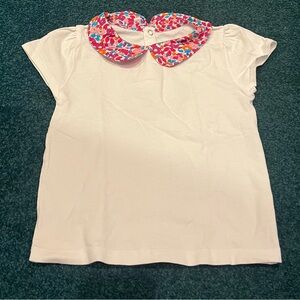 Jacadi White Tee with Multicolor Floral Peter Pan Collar